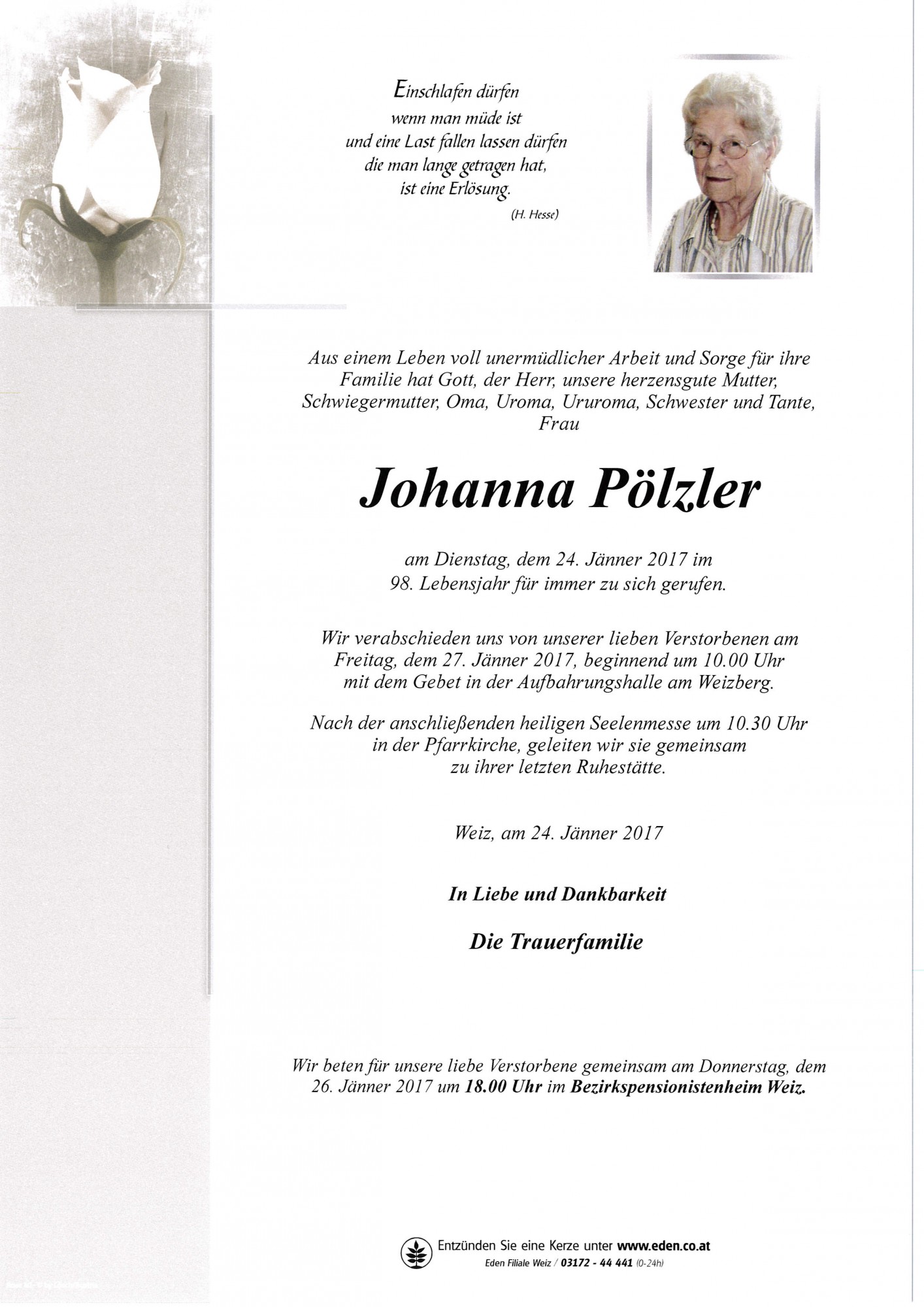 Traueranzeige von Johanna Pölzler