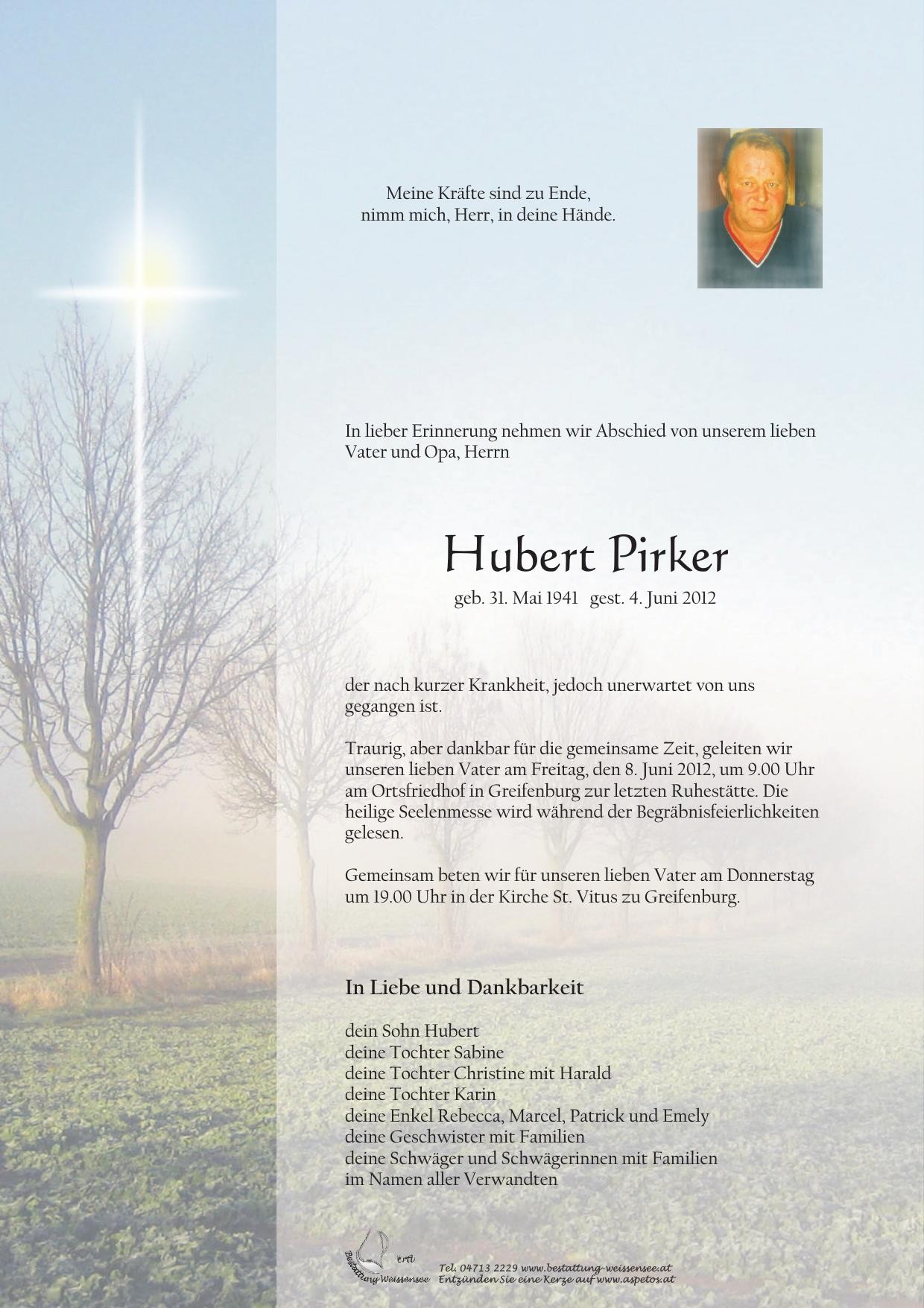 Traueranzeige von Hubert Pirker