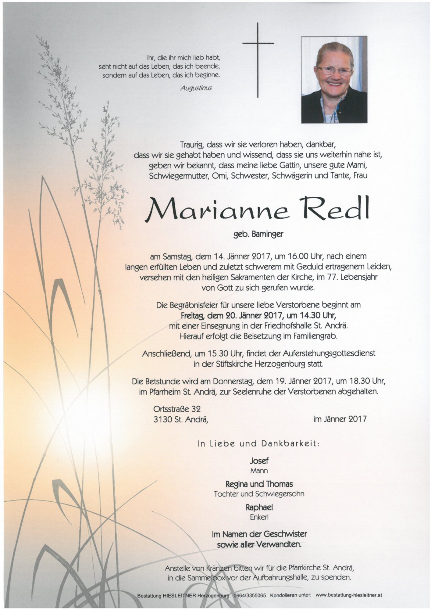 Traueranzeige von Maria Anna Redl