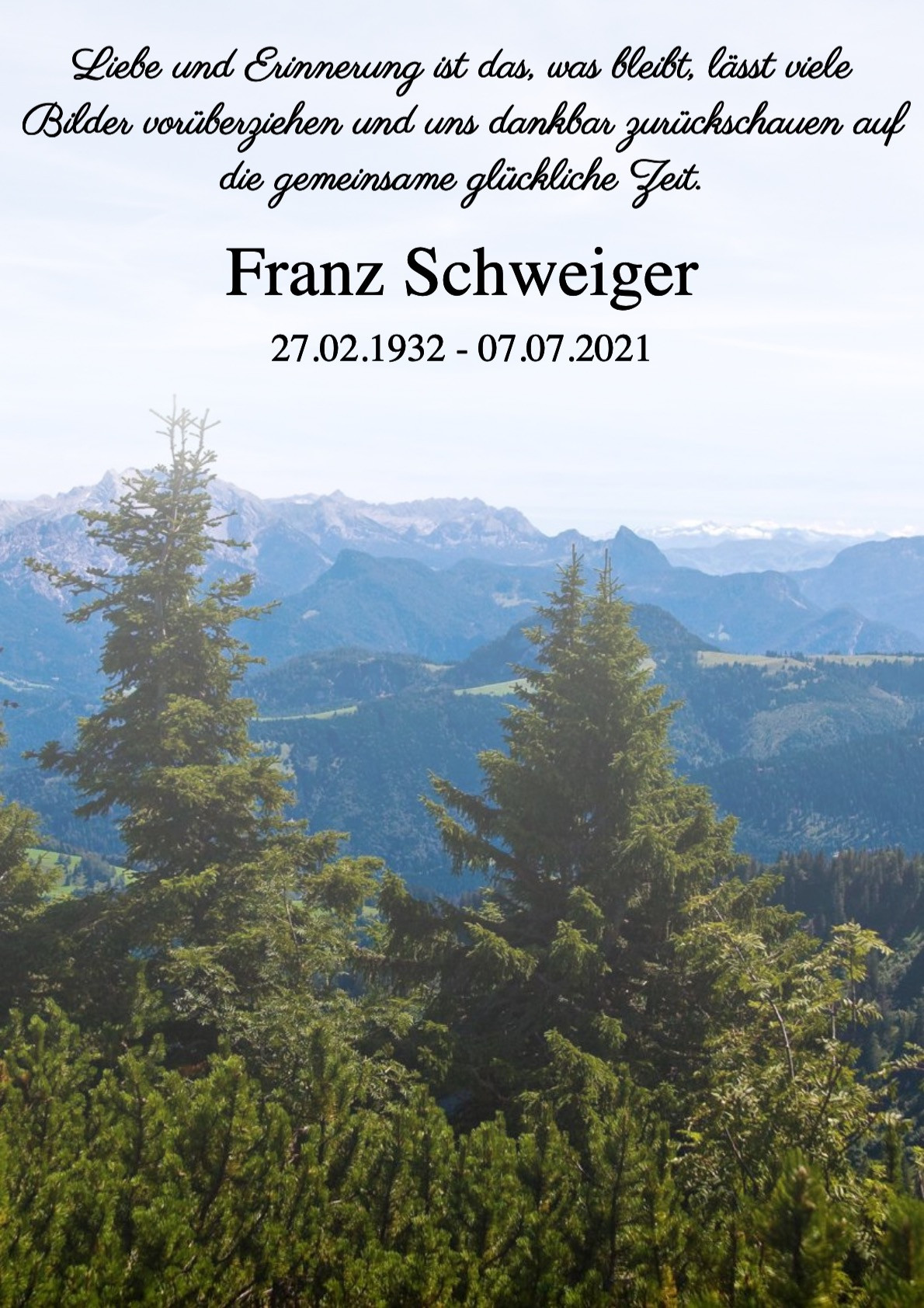Traueranzeige von Franz Schweiger
