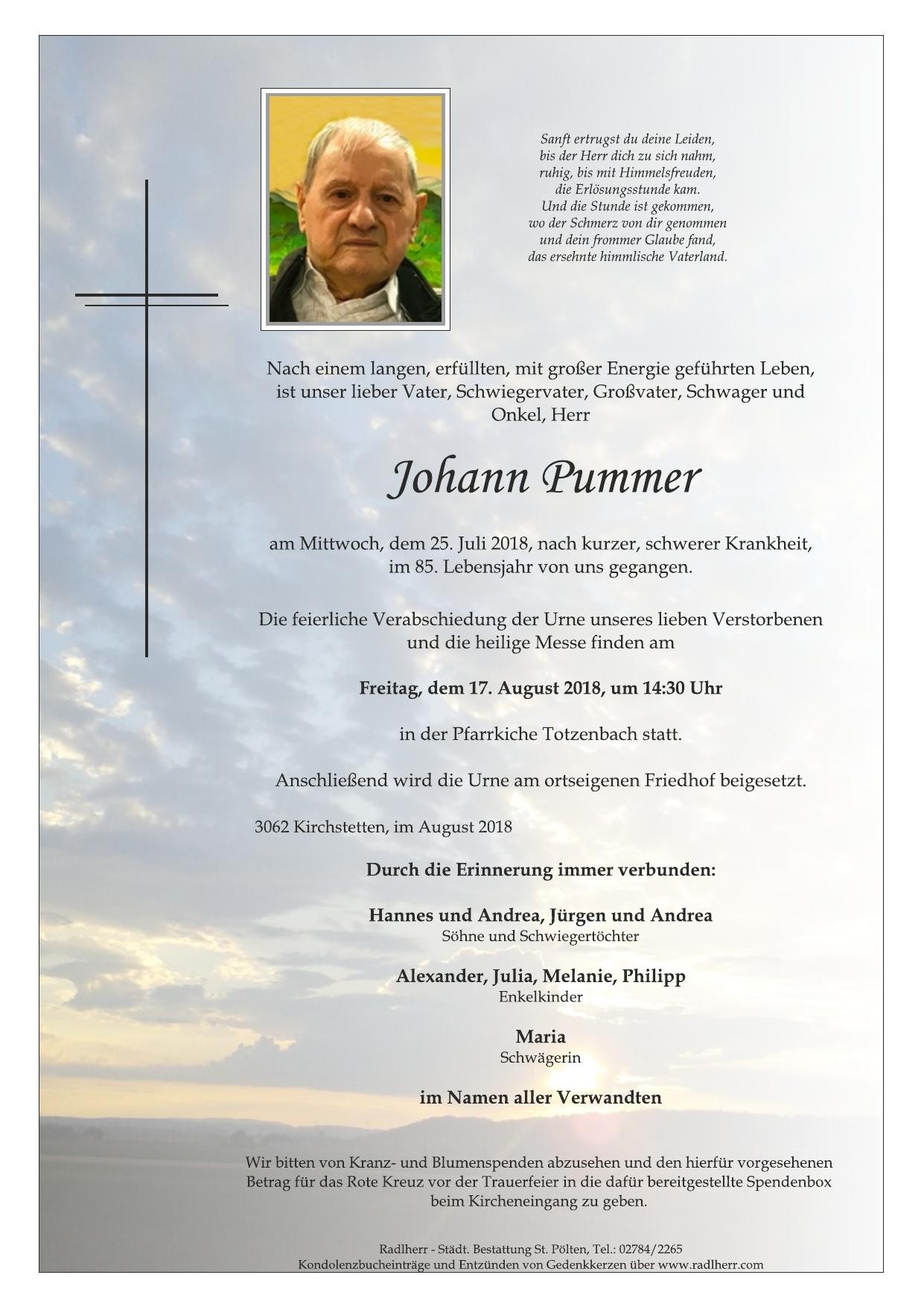 Traueranzeige von Johann Pummer