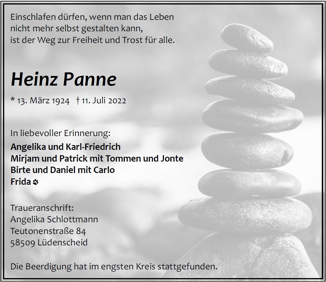 Traueranzeige von Heinz Panne