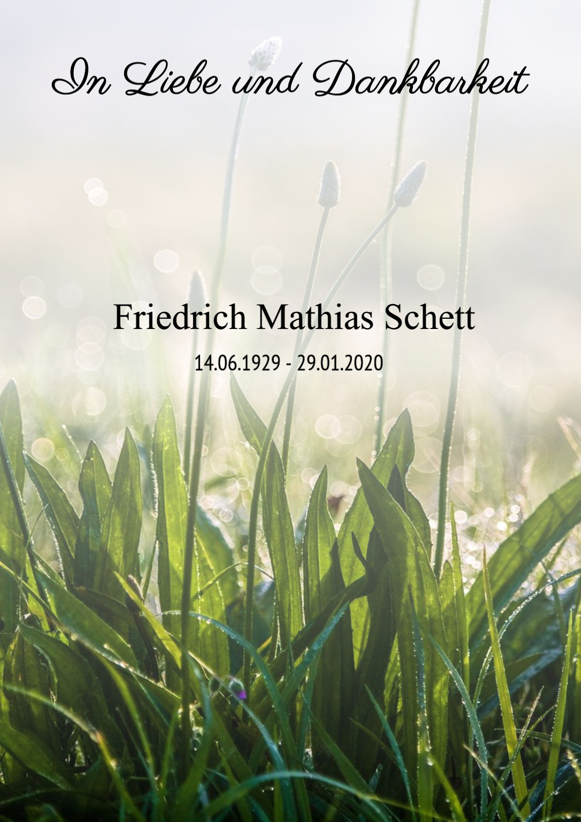 Traueranzeige von Friedrich Mathias Schett