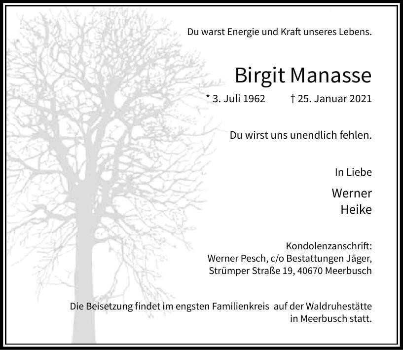 Traueranzeige von Birgit Manasse