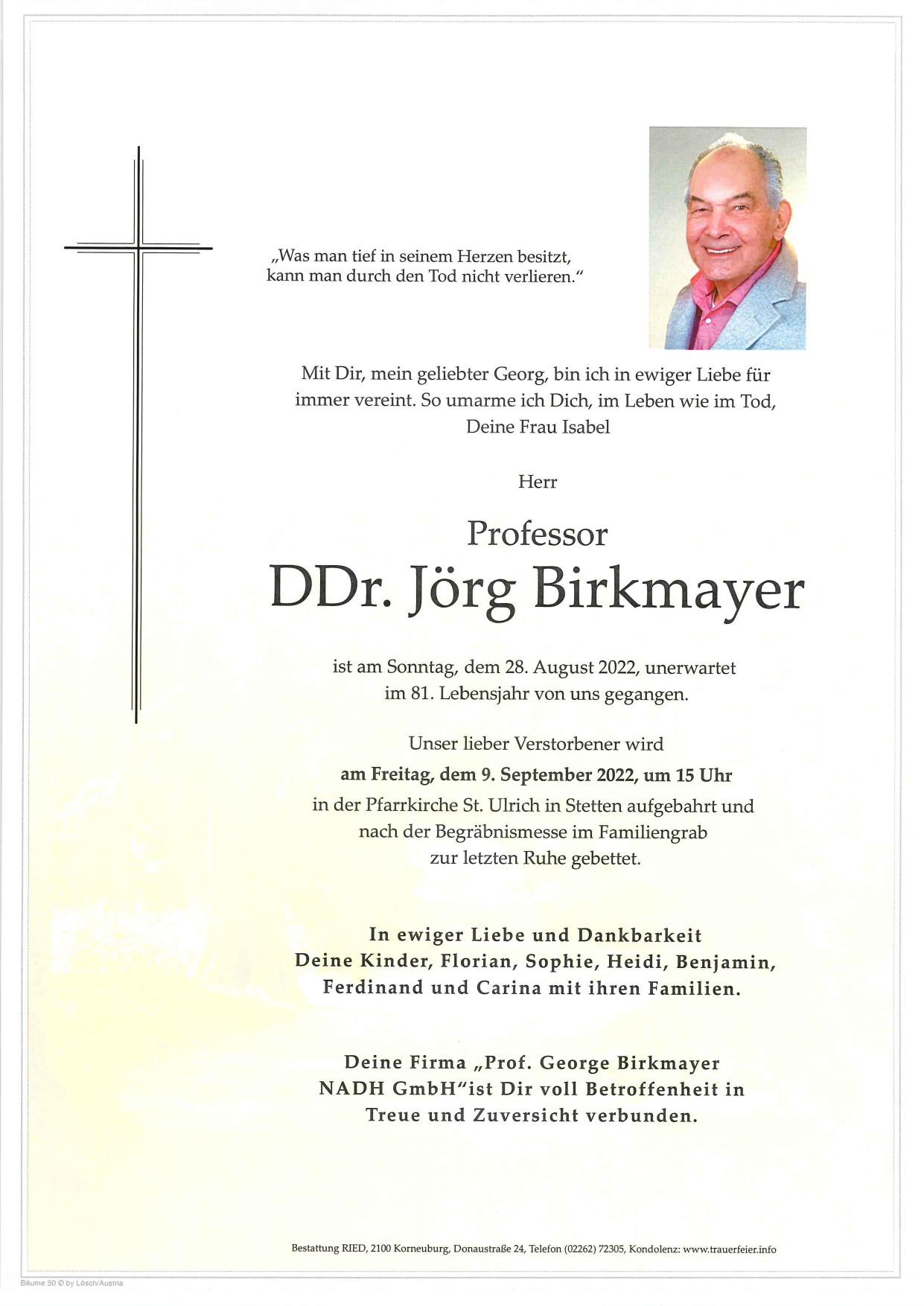 Traueranzeige von Prof. DDr. Jörg Birkmayer
