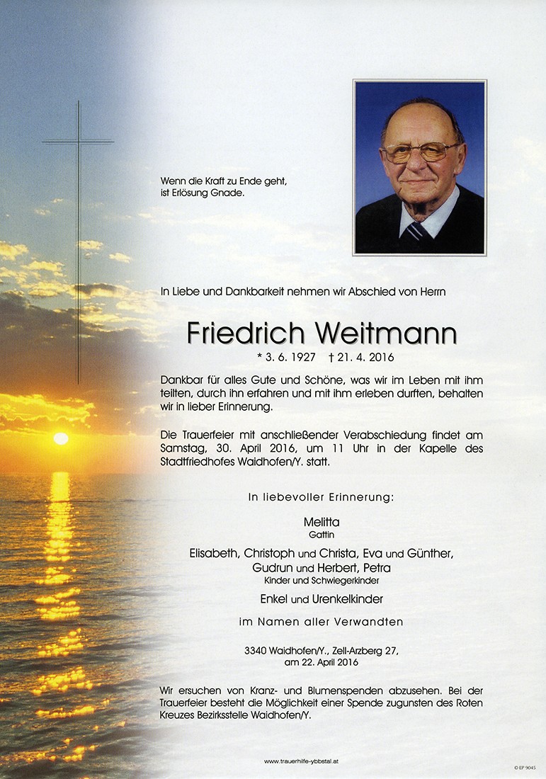 Traueranzeige von Friedrich Weitmann