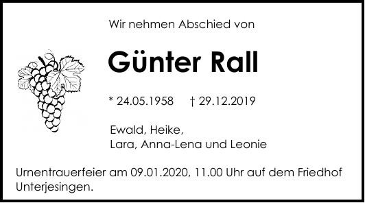 Traueranzeige von Günter Rall