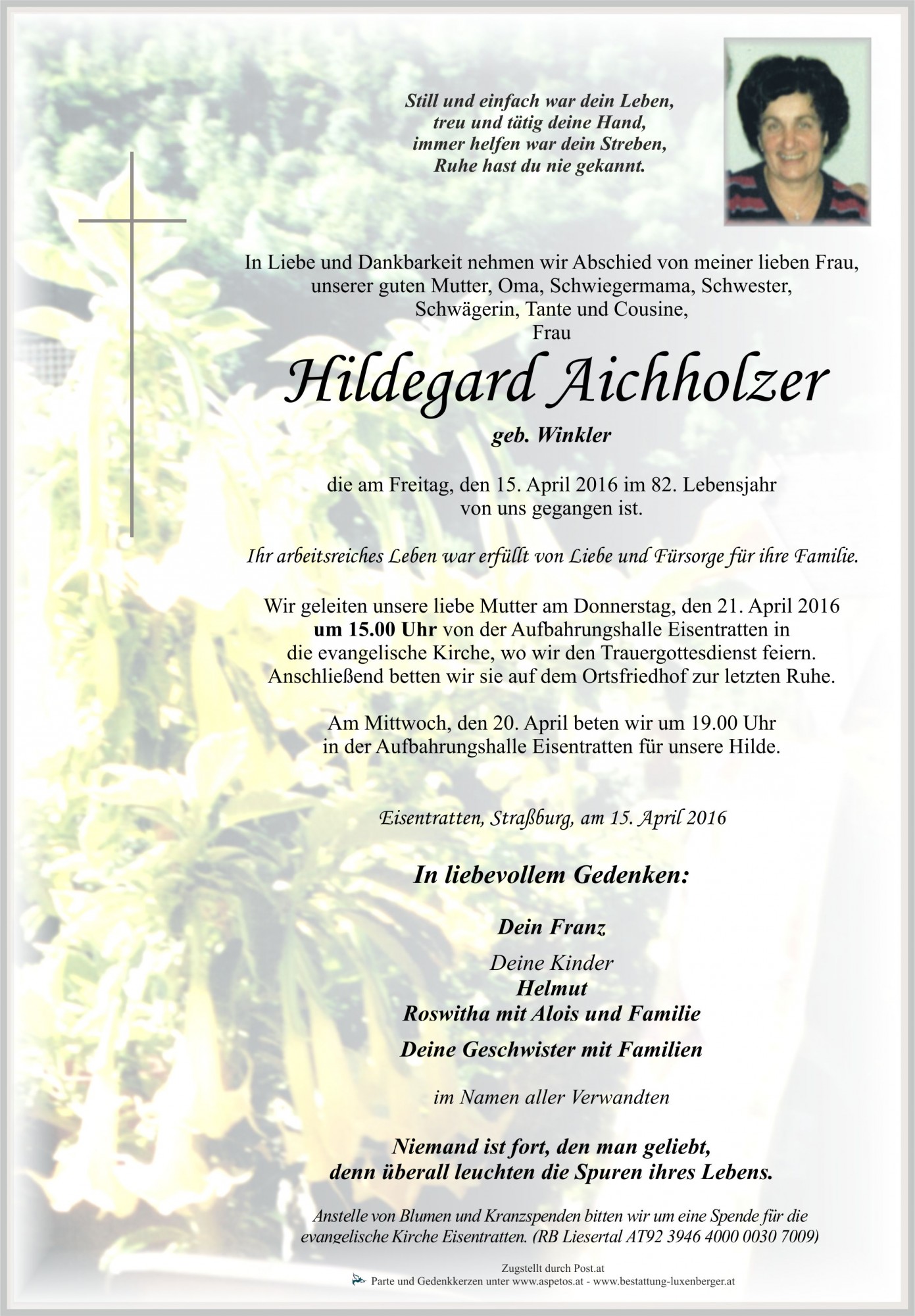 Traueranzeige von Hildegard Aichholzer