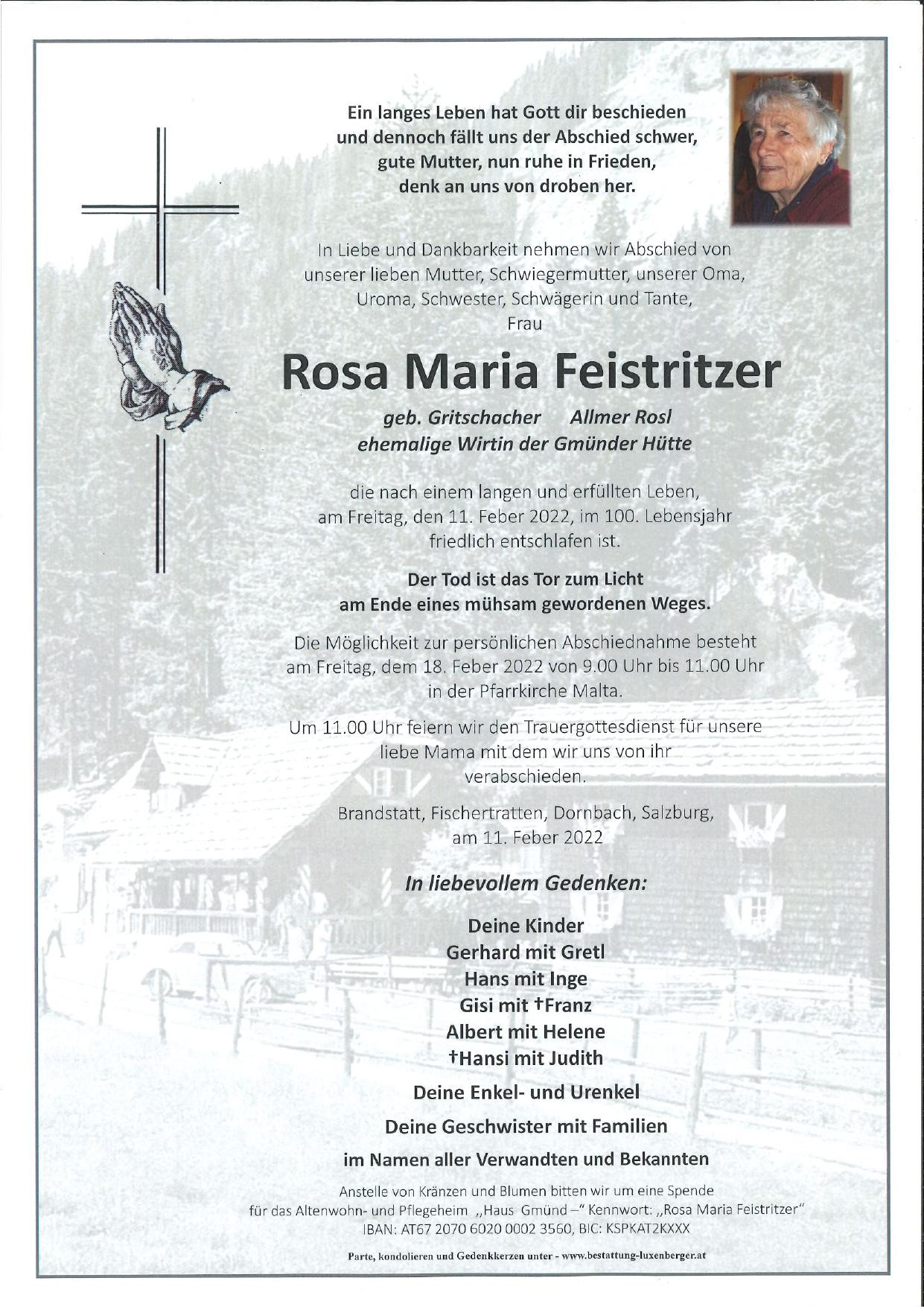 Traueranzeige von Rosa Maria Feistritzer