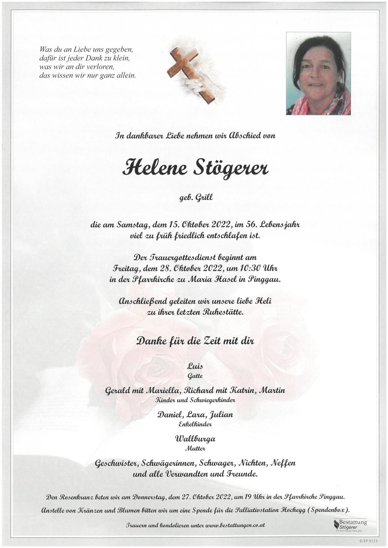 Traueranzeige von Helene Stögerer