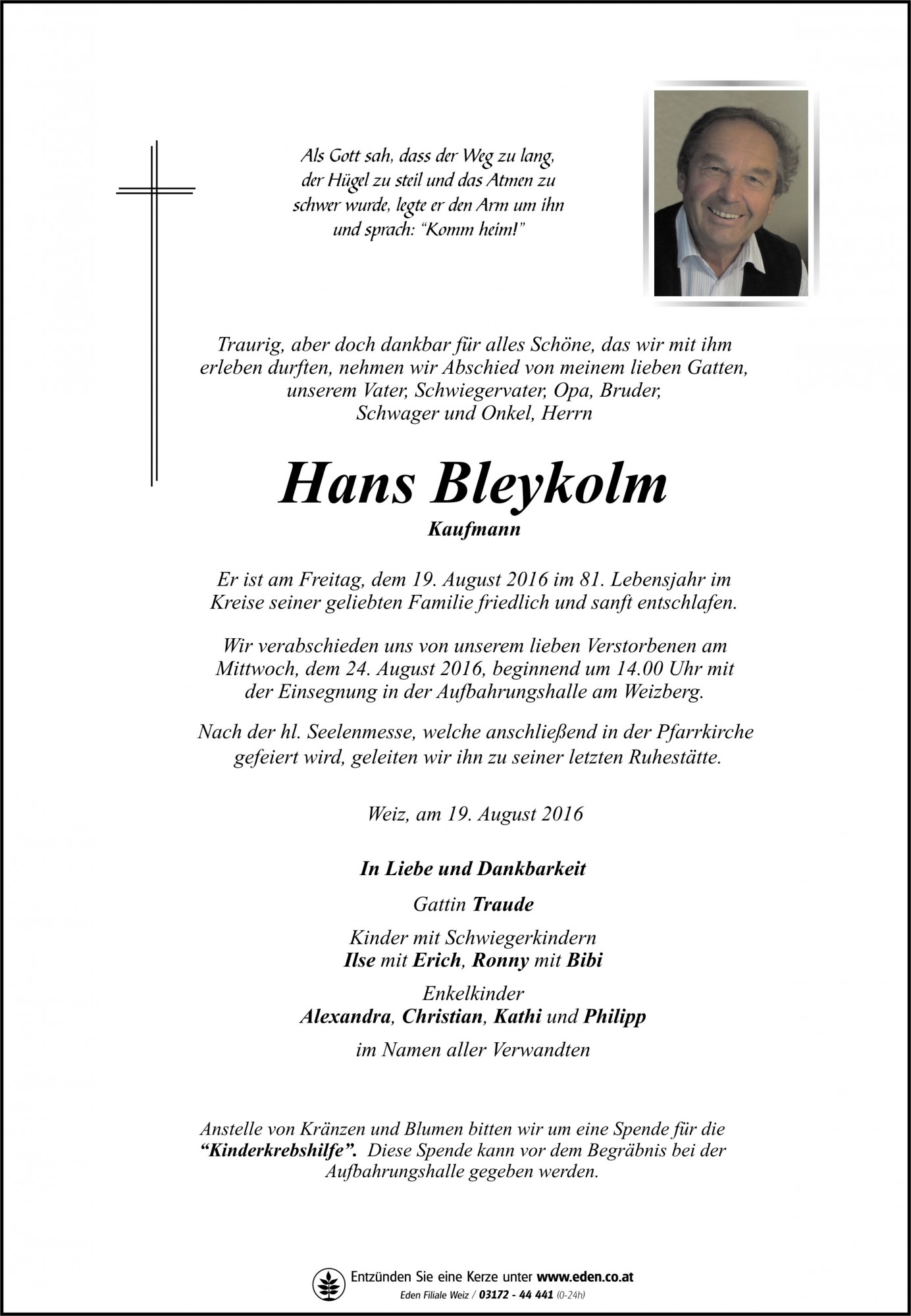 Traueranzeige von Hans Bleykolm