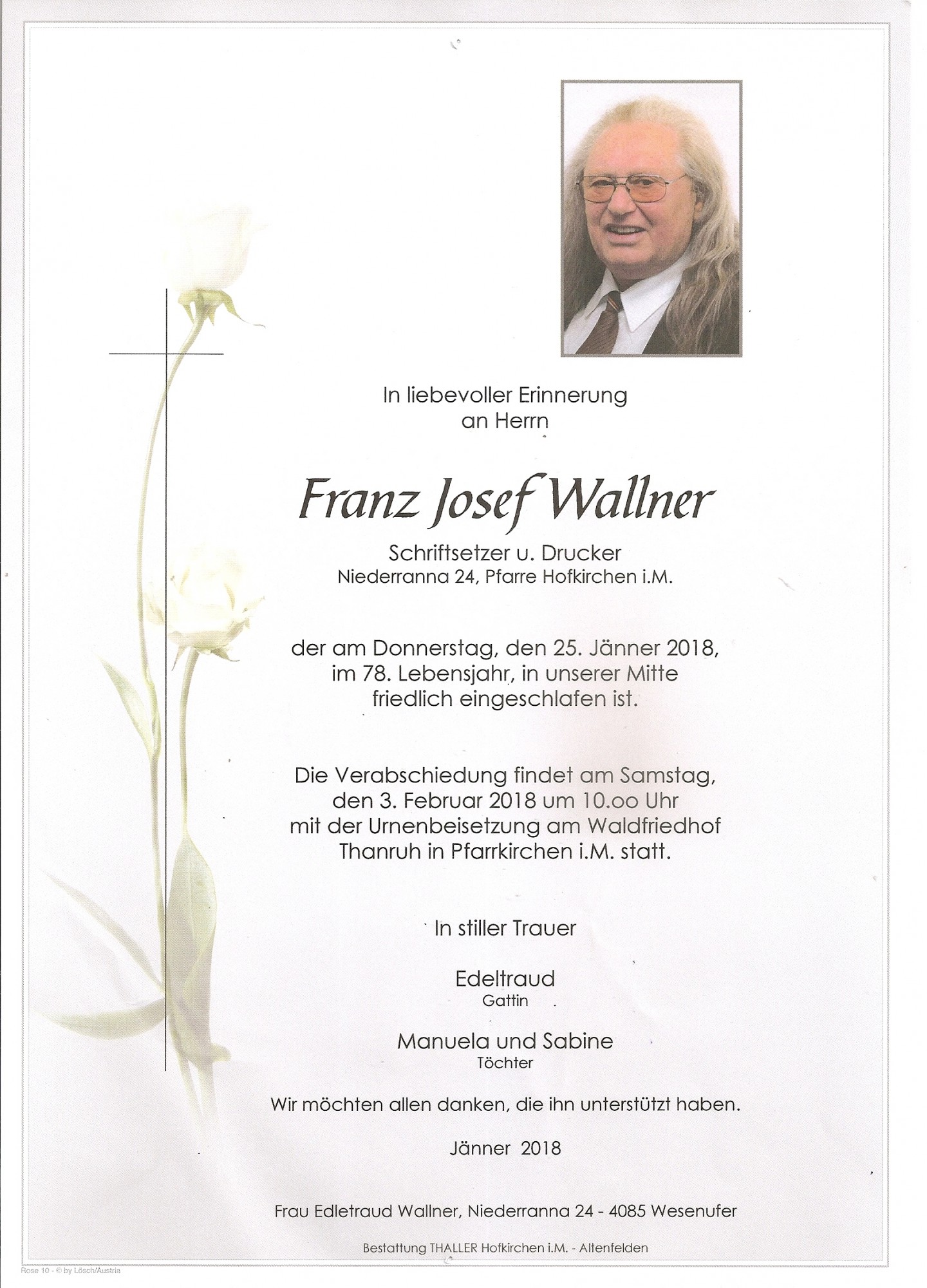 Traueranzeige von Franz Josef Wallner