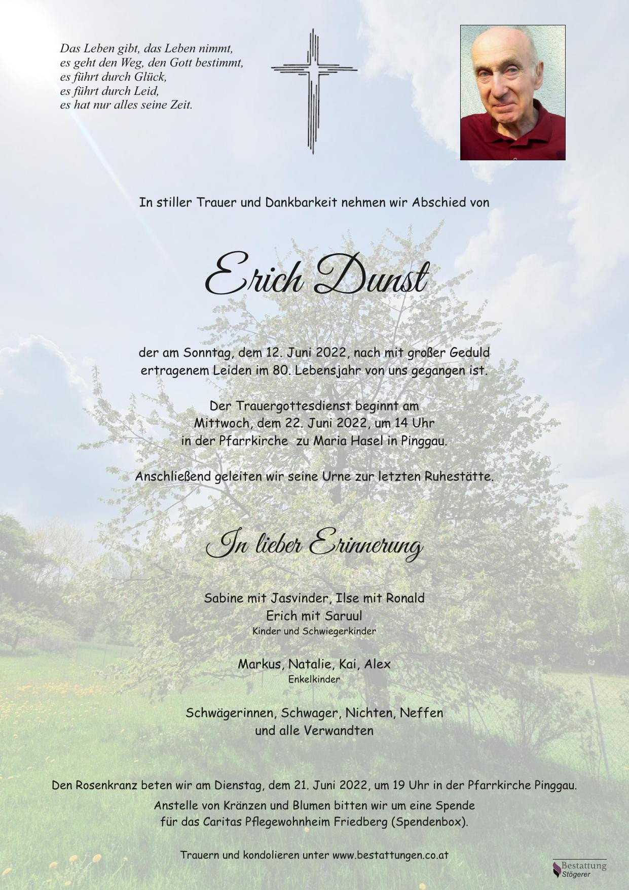 Traueranzeige von Erich Dunst