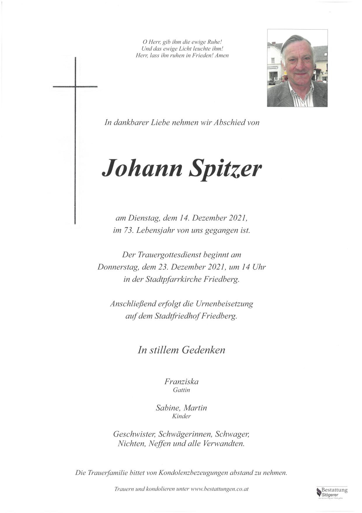 Traueranzeige von Johann Spitzer