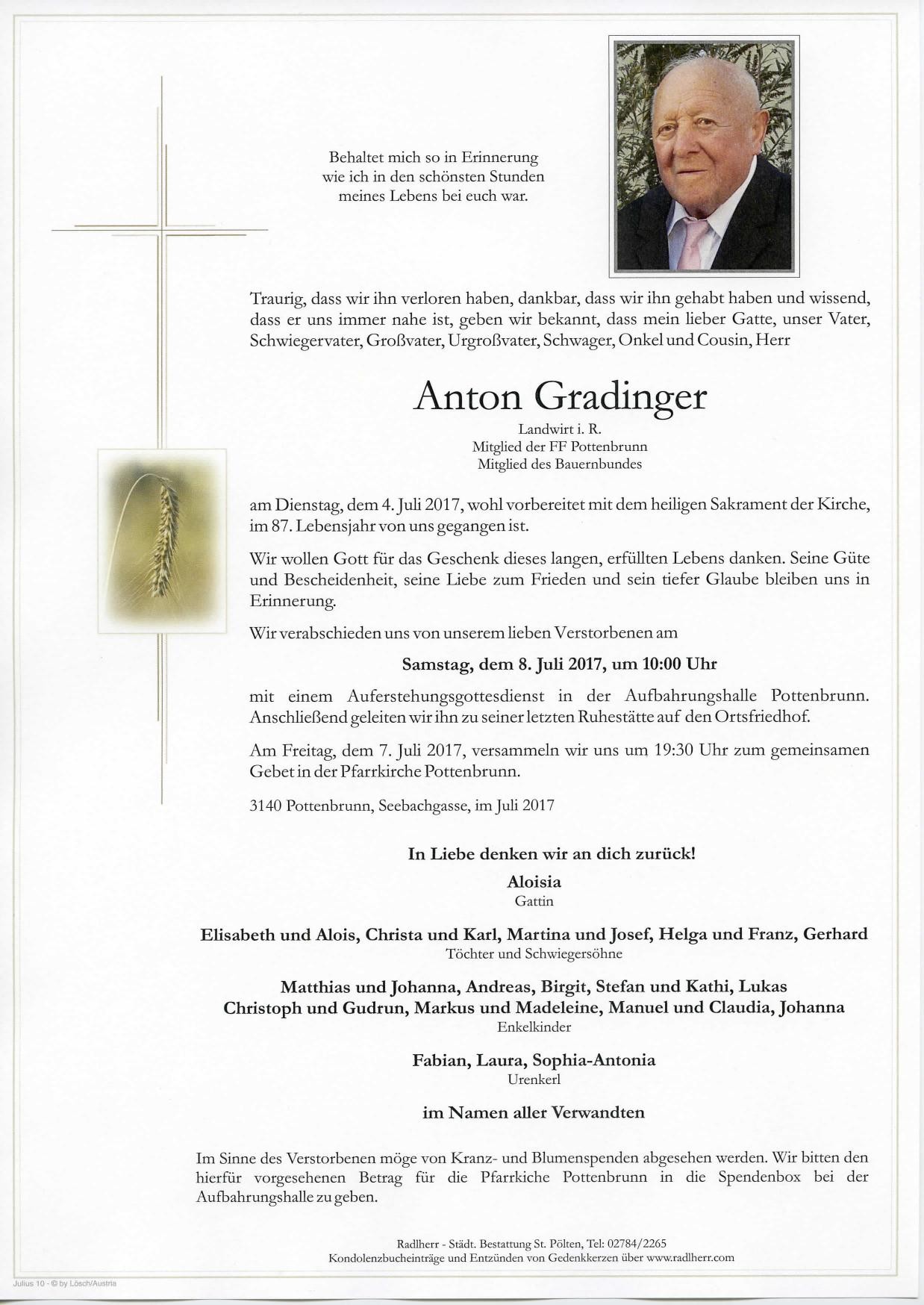 Traueranzeige von Anton Gradinger