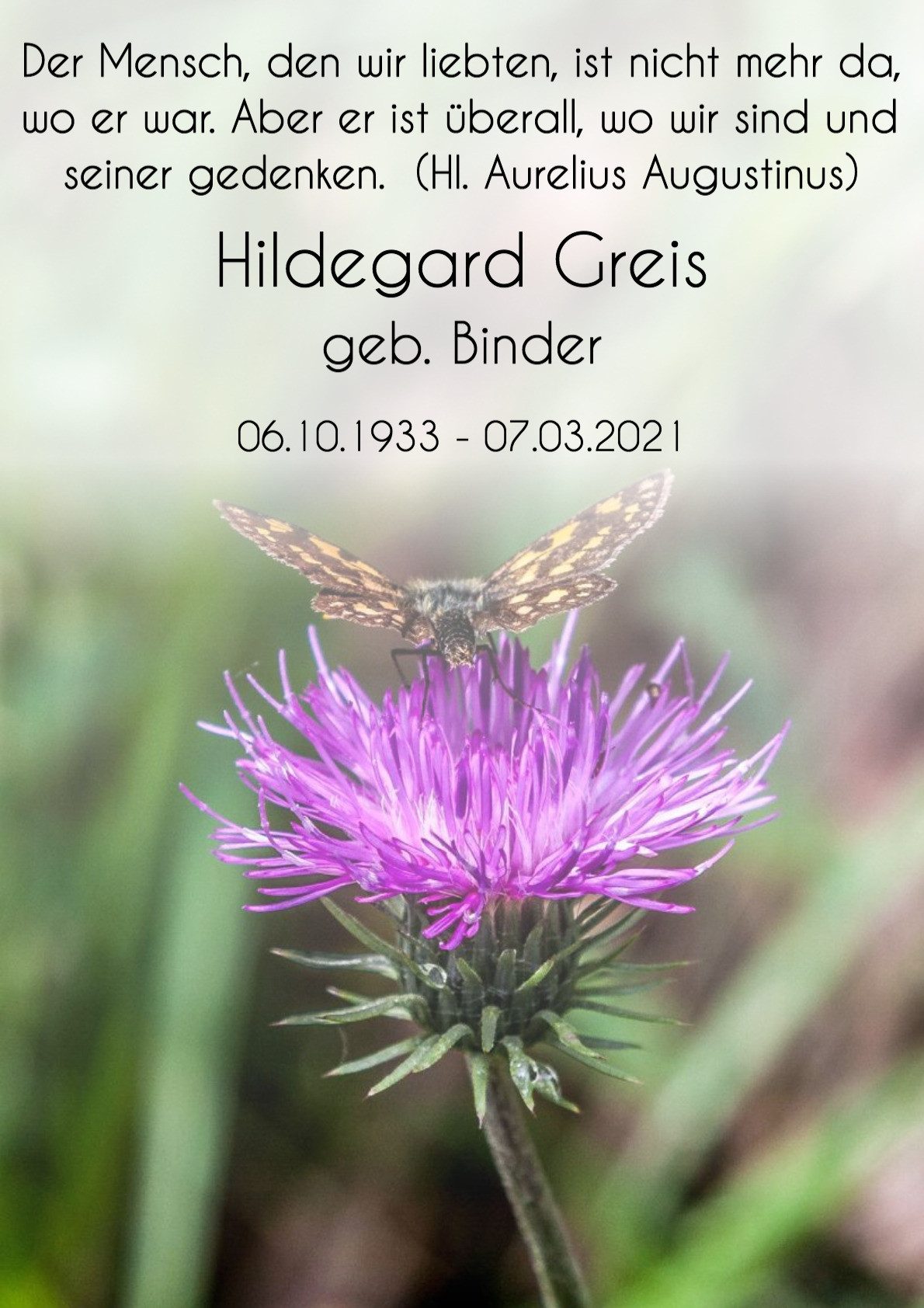 Traueranzeige von Hildegard Greis