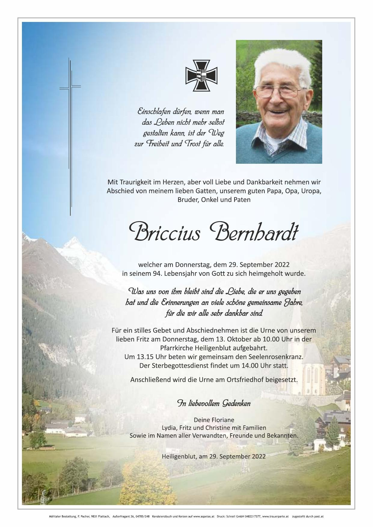 Traueranzeige von Briccius Bernhardt