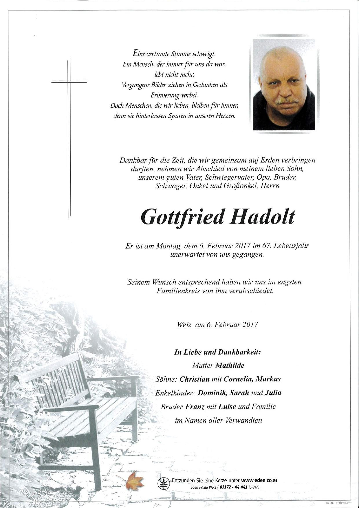 Traueranzeige von Gottfried Hadolt