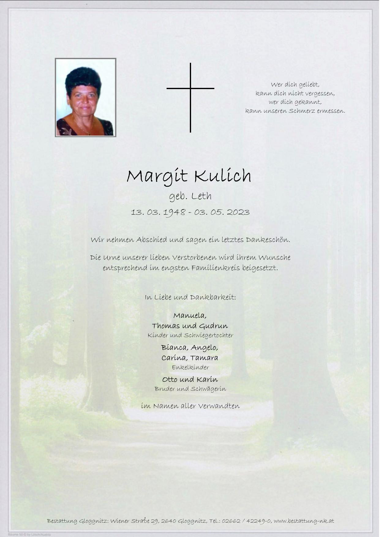 Traueranzeige von Margit Kulich