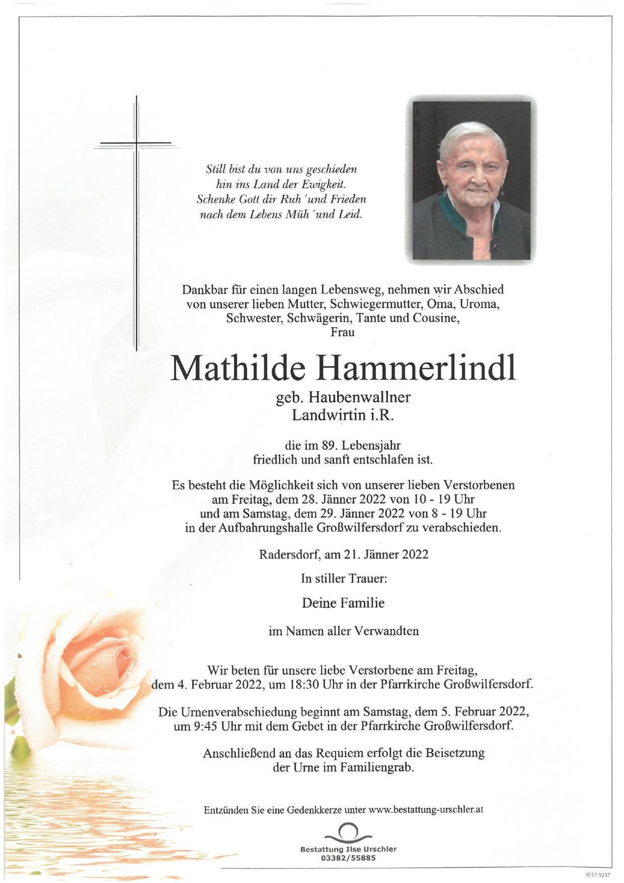 Traueranzeige von Mathilde Hammerlindl