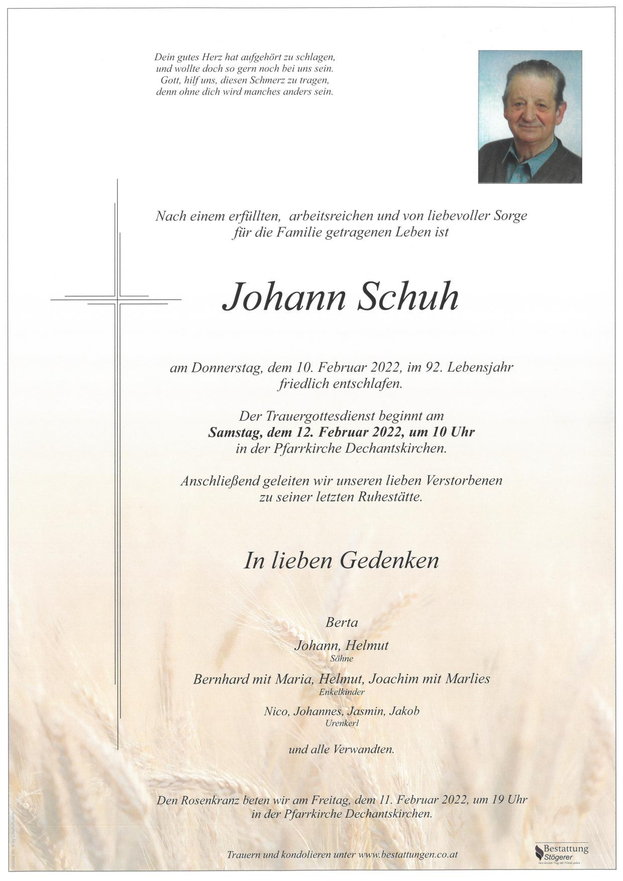 Traueranzeige von Johann Schuh