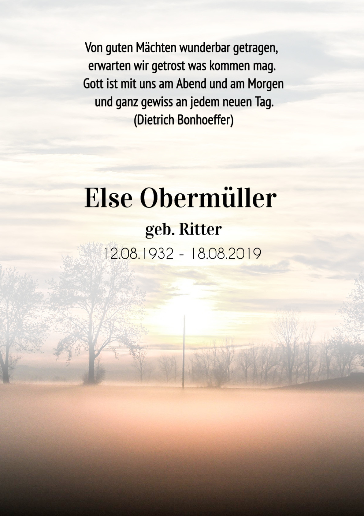 Traueranzeige von Else Obermüller