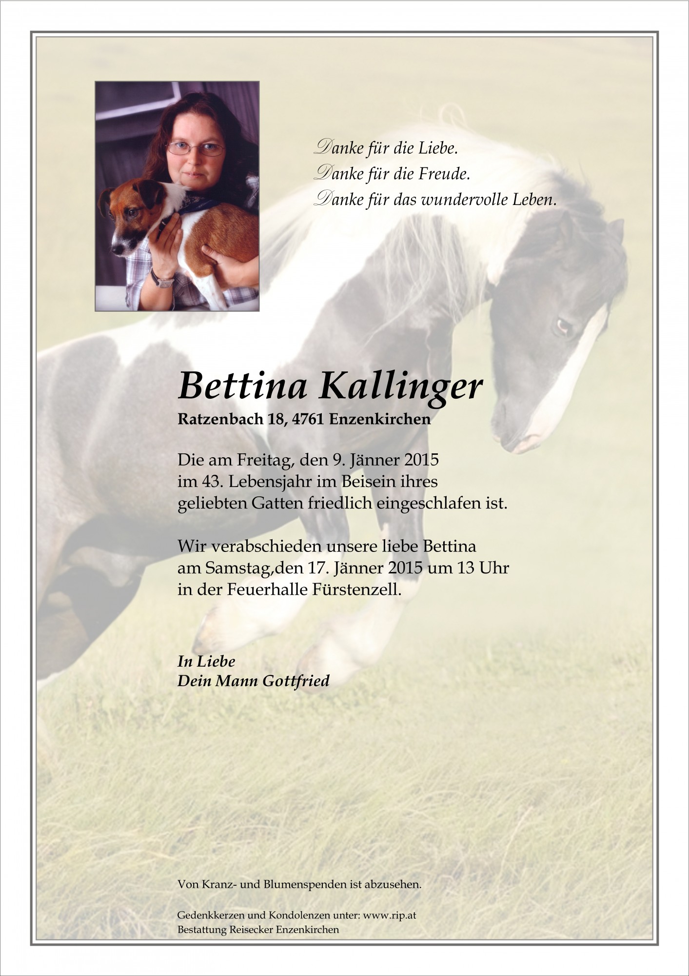 Traueranzeige von Bettina Kallinger