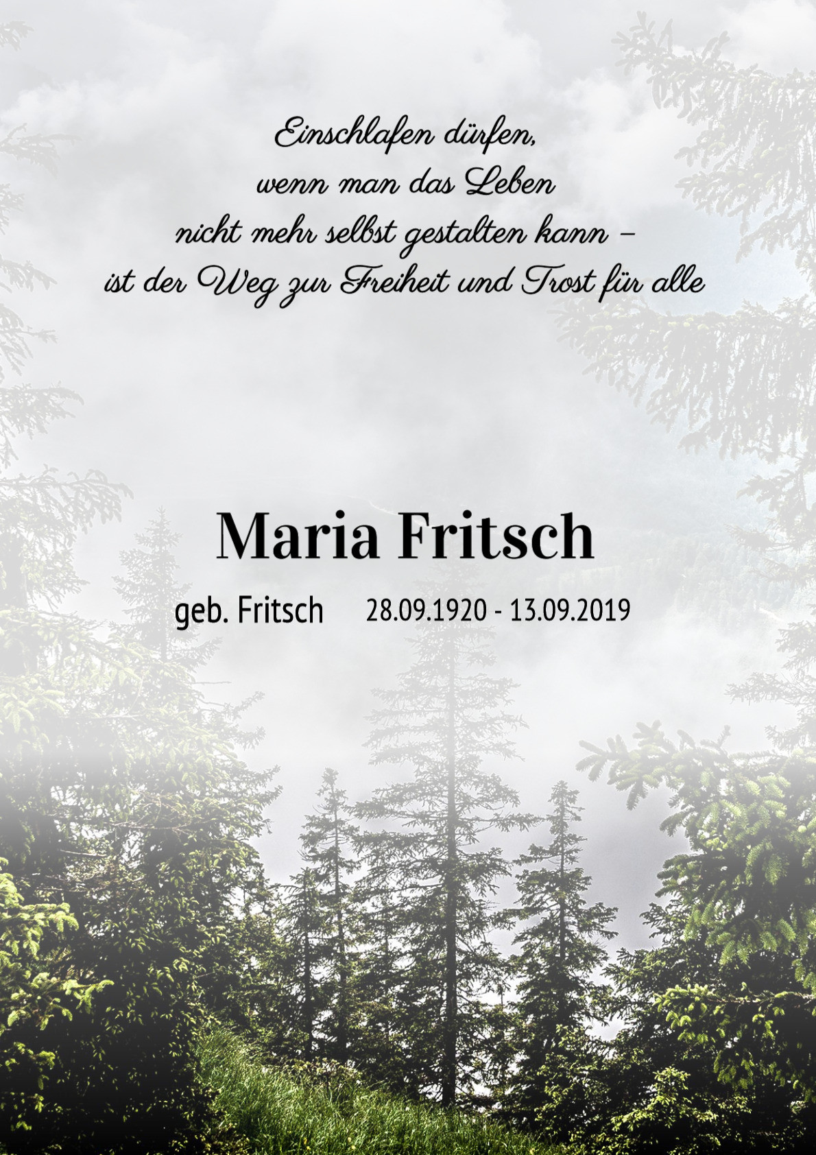 Traueranzeige von Maria Fritsch