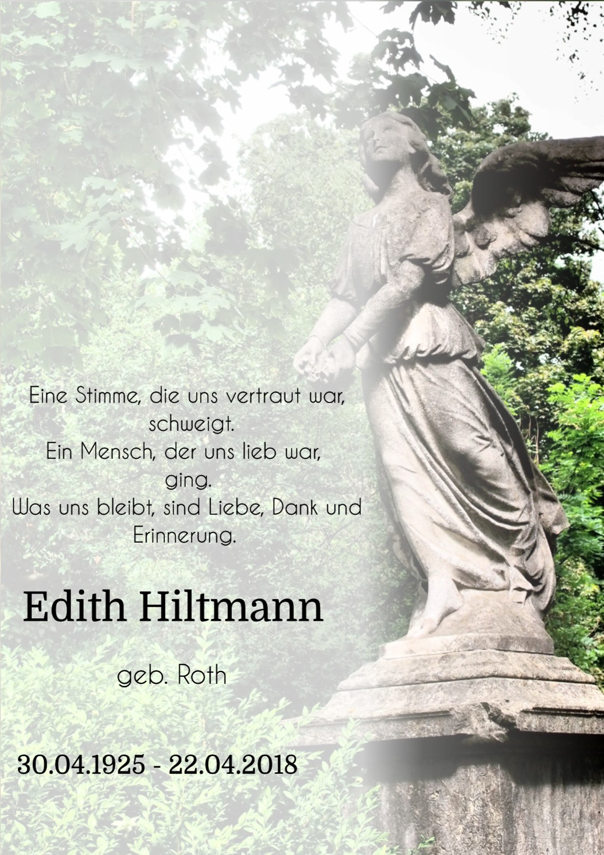 Traueranzeige von Edith Hiltmann