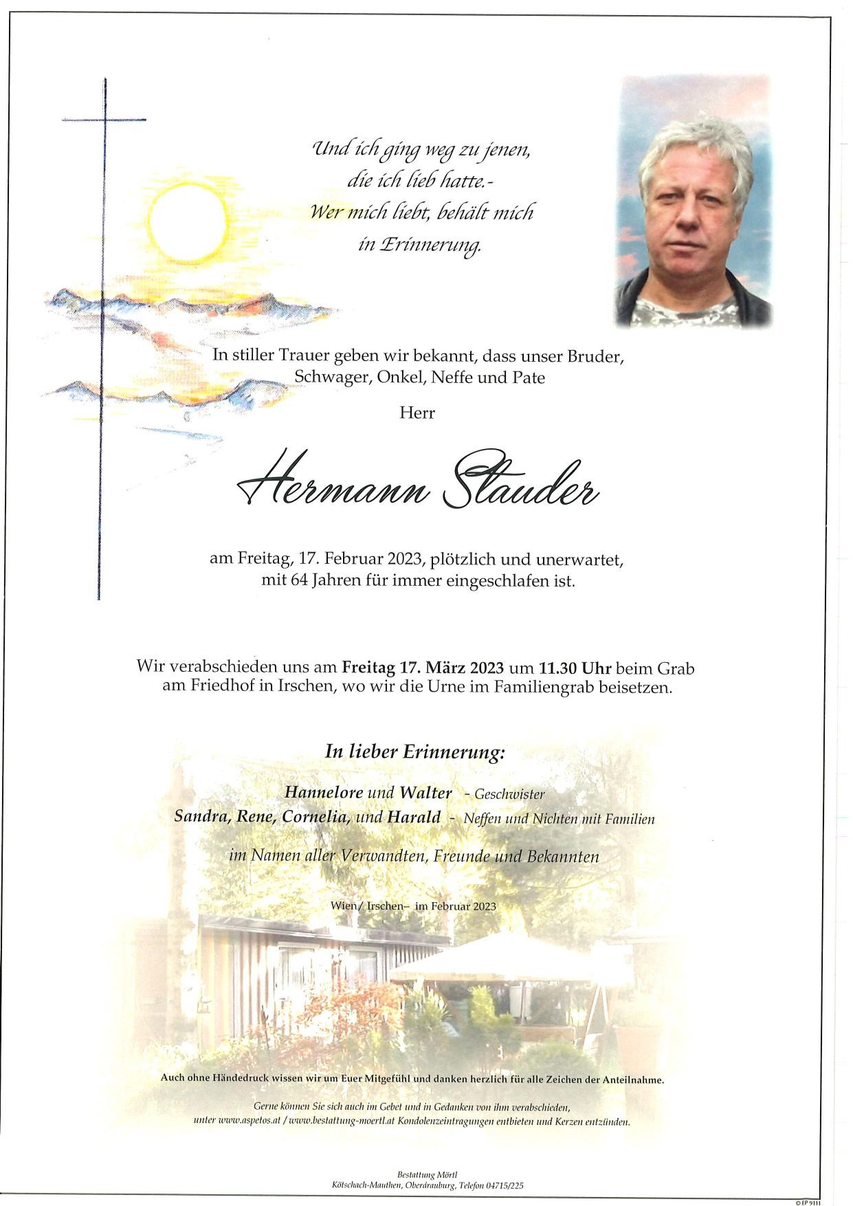 Traueranzeige von Hermann Stauder