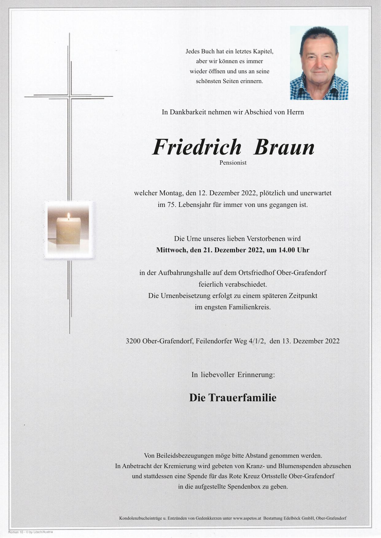 Traueranzeige von Friedrich Braun