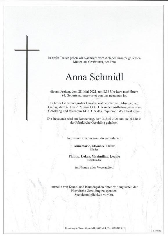 Traueranzeige von Anna Schmidl