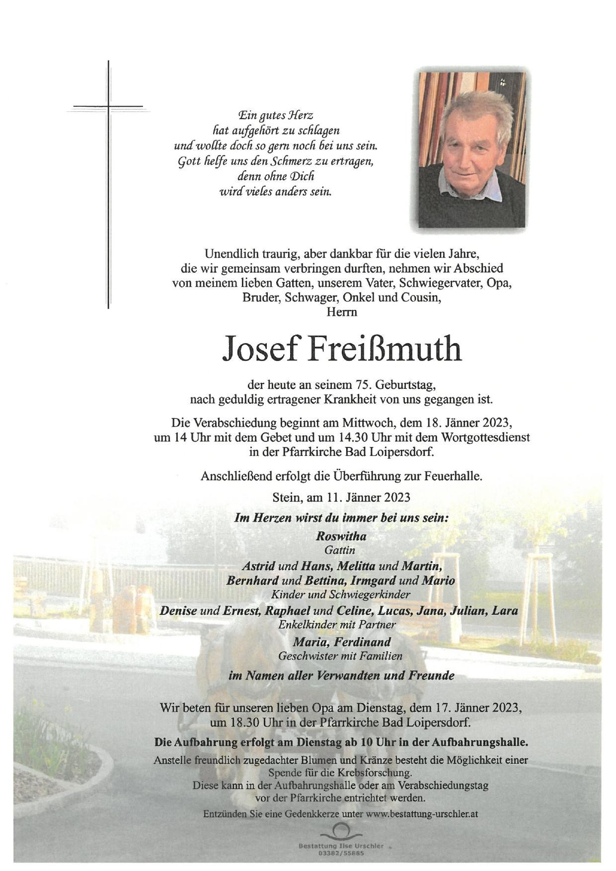 Traueranzeige von Josef Freißmuth