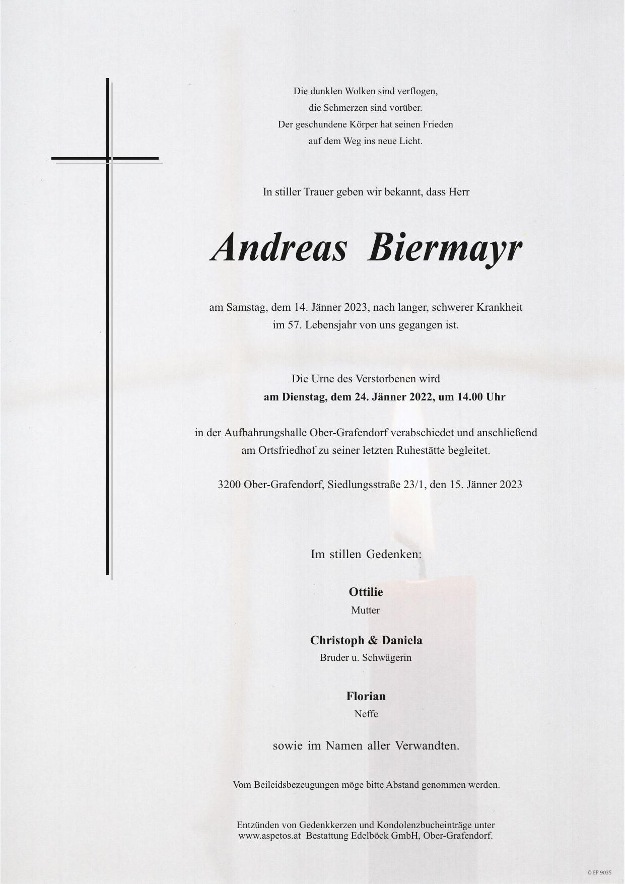 Traueranzeige von Andreas Biermayr