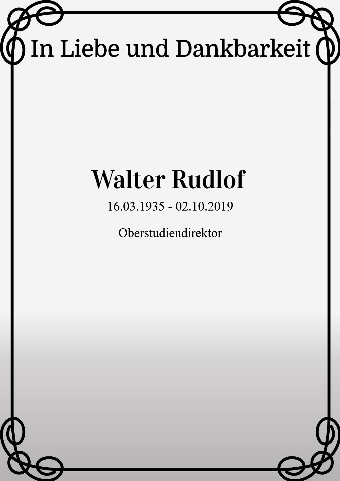 Traueranzeige von Walter Rudlof
