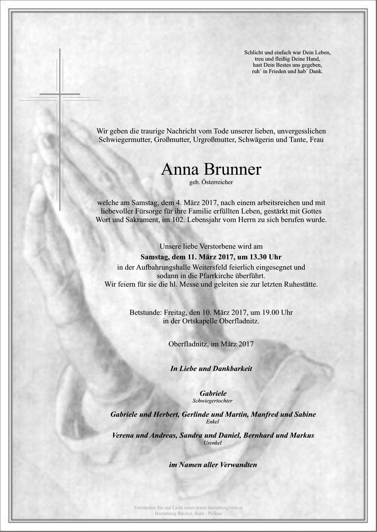 Traueranzeige von Anna Brunner