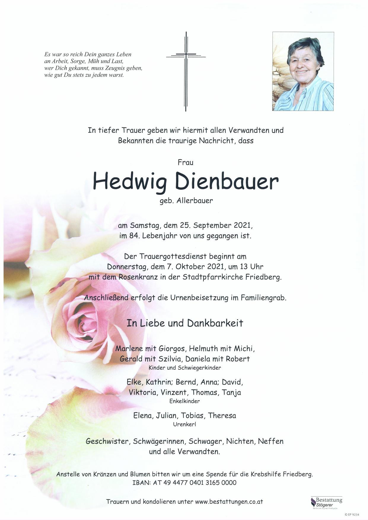 Traueranzeige von Hedwig Dienbauer