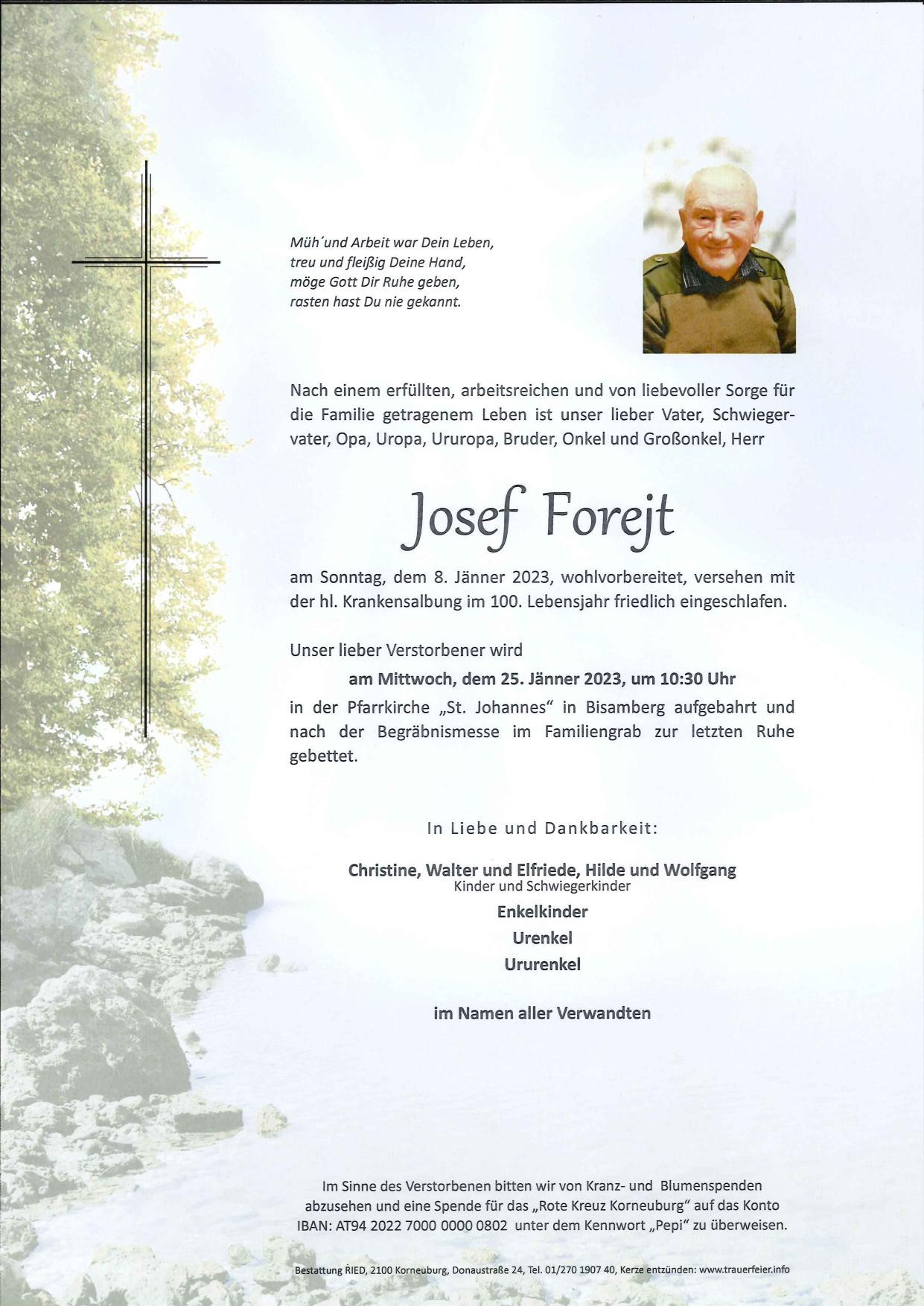 Traueranzeige von Josef Forejt