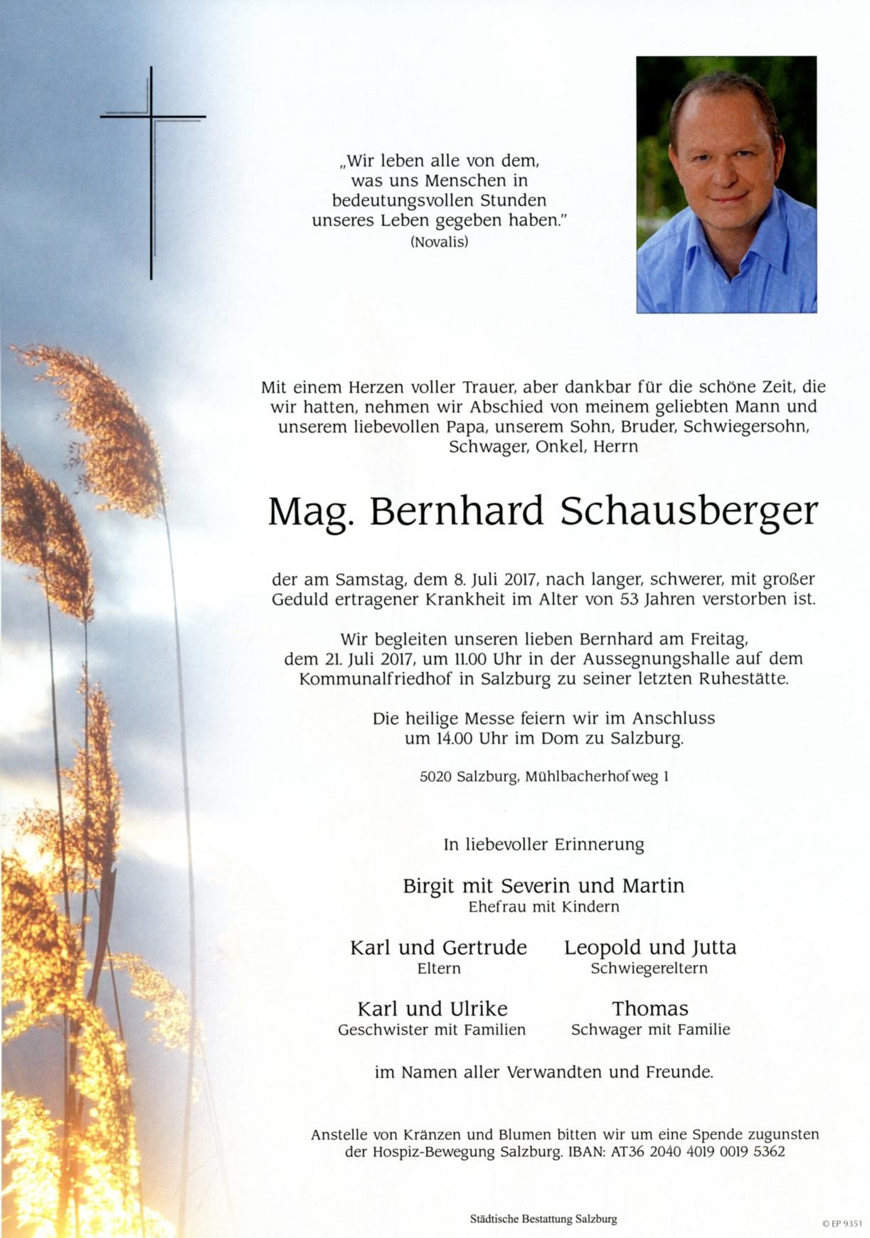 Traueranzeige von Mag. Bernhard Schausberger