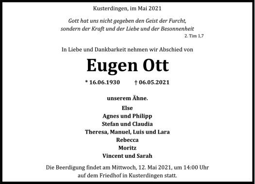Traueranzeige von Eugen Ott