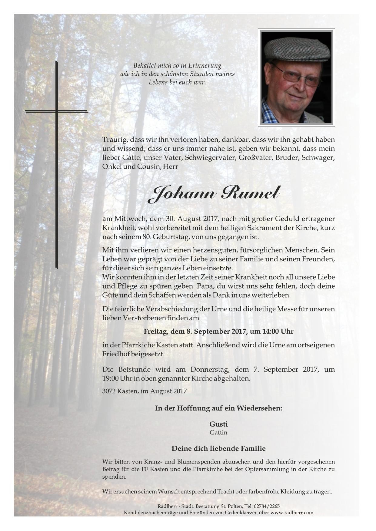 Traueranzeige von Johann Rumel