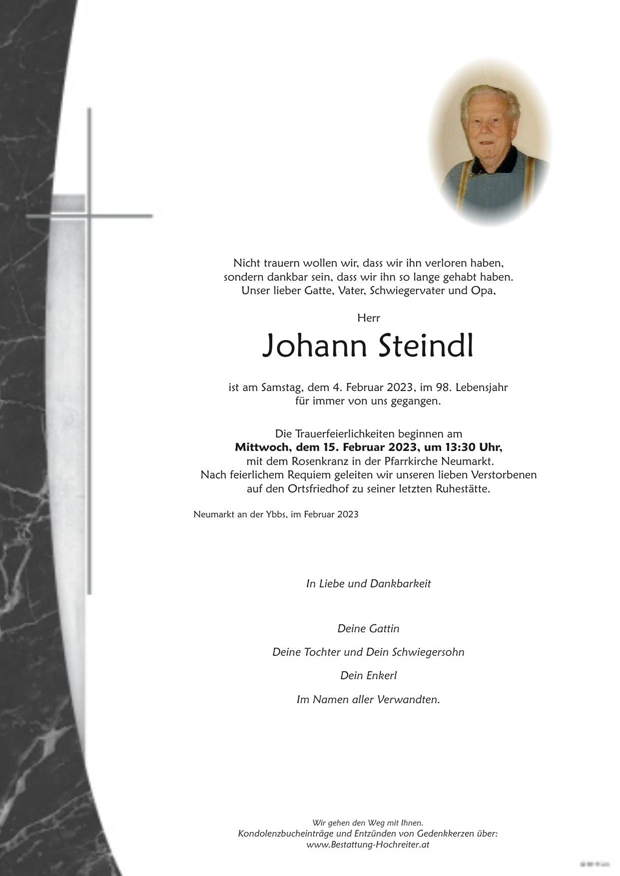 Traueranzeige von Johann Steindl