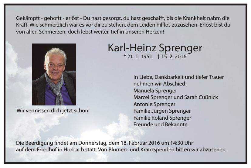 Traueranzeige von Karl-Heinz Sprenger