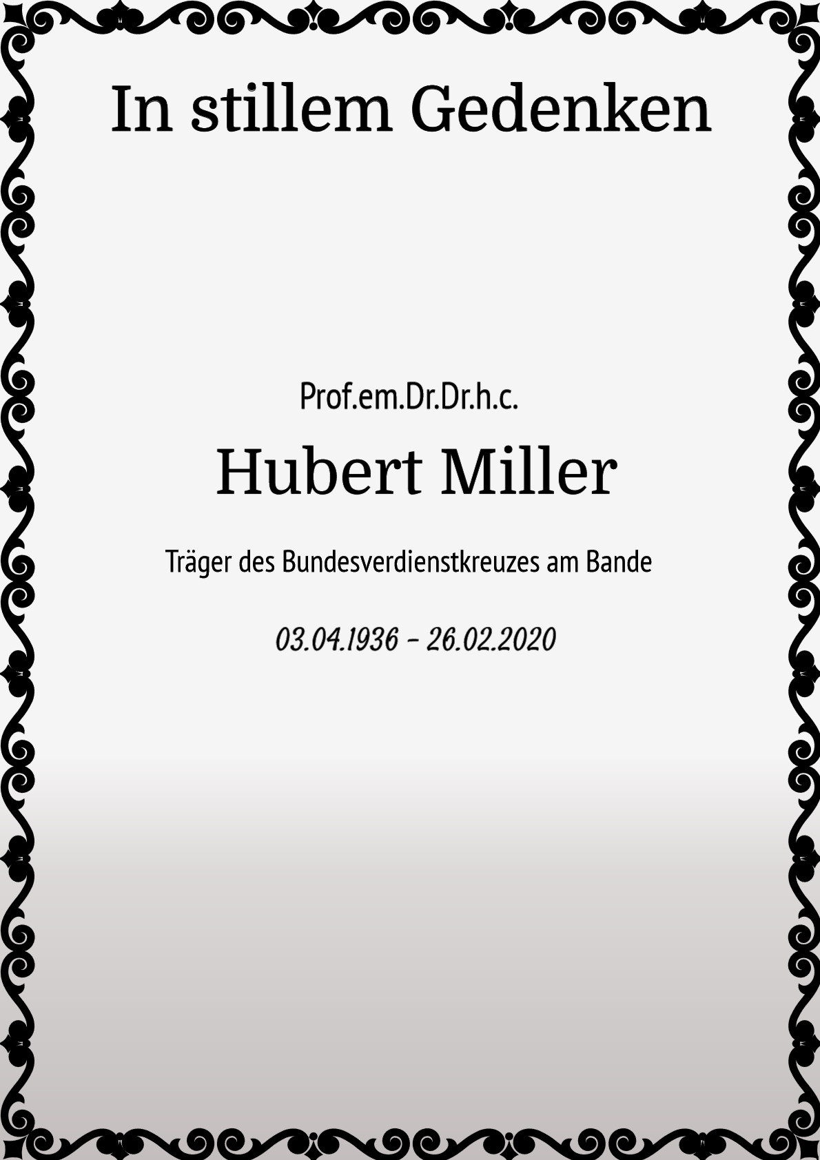 Traueranzeige von Prof.em.Dr.Dr.h.c. Hubert Miller