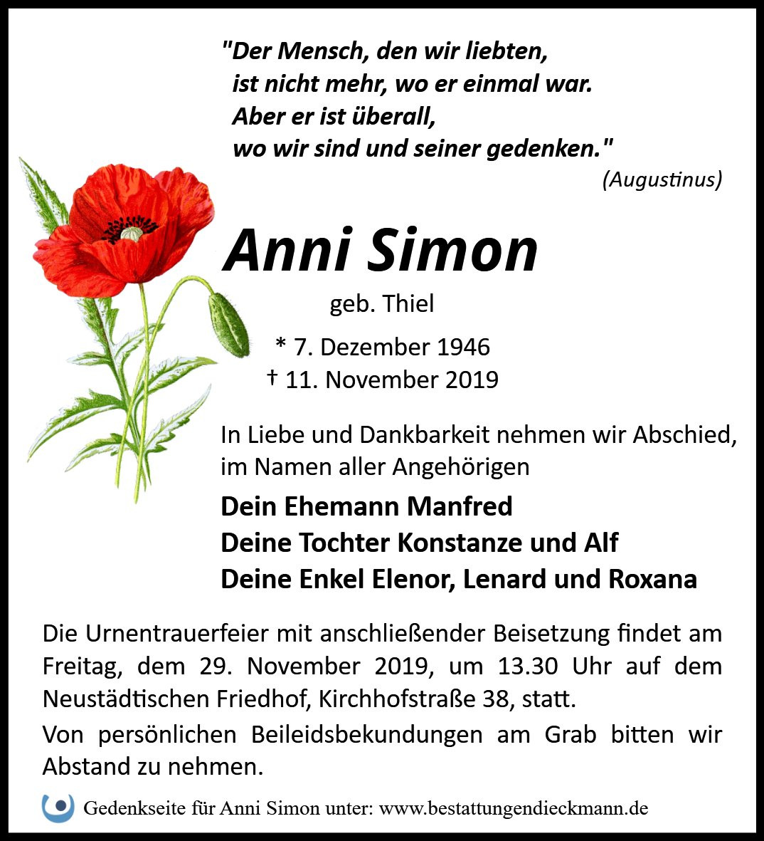 Traueranzeige von Anni Simon