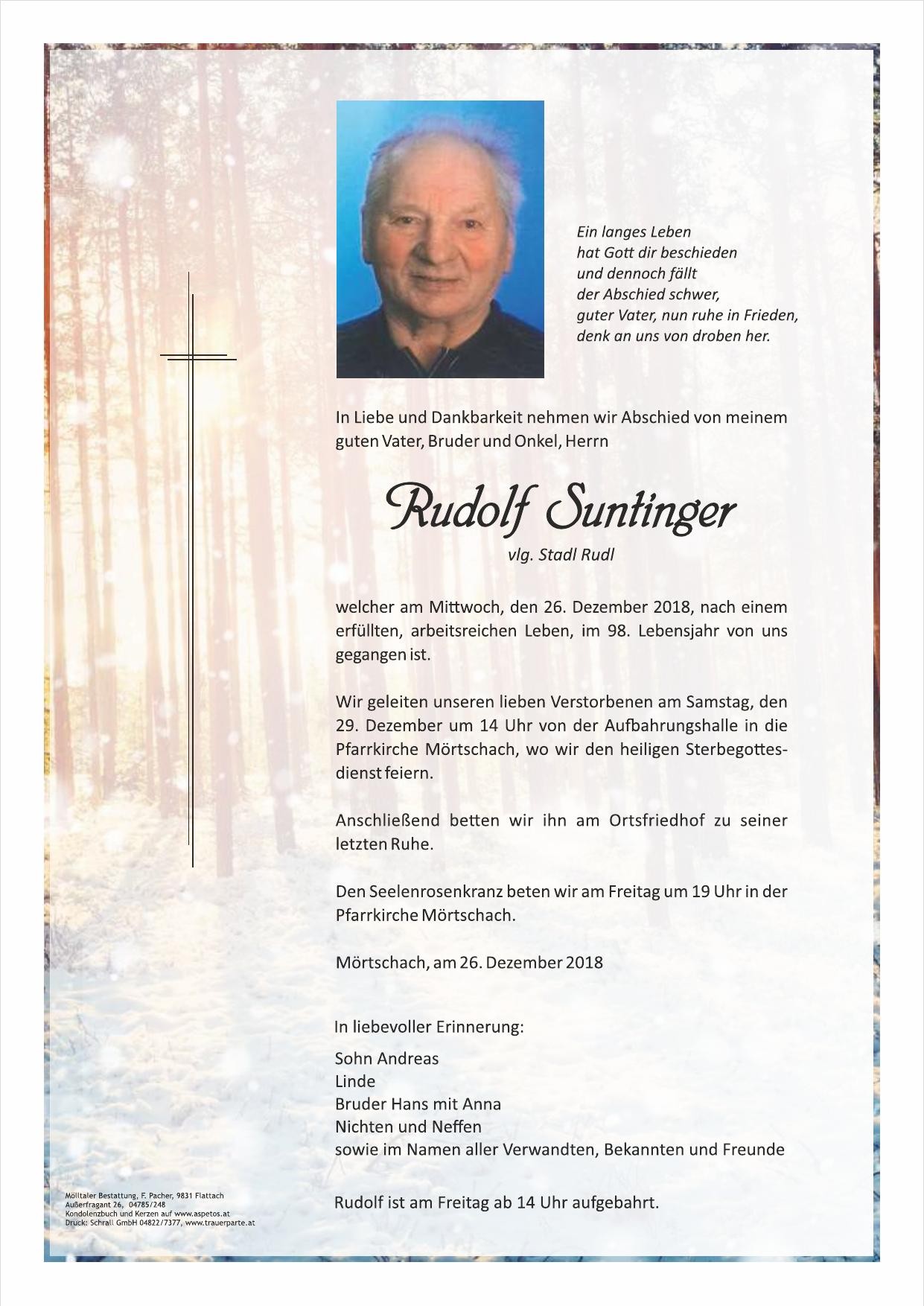 Traueranzeige von Rudolf Suntinger