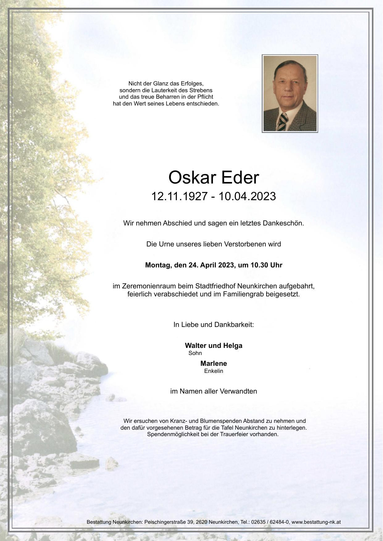 Traueranzeige von Oskar Eder
