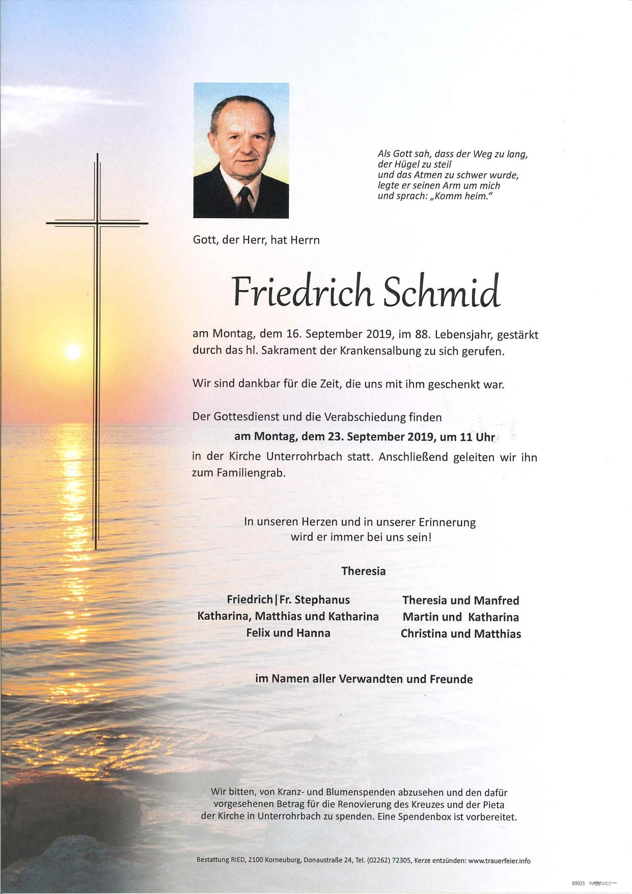 Traueranzeige von Friedrich Schmid