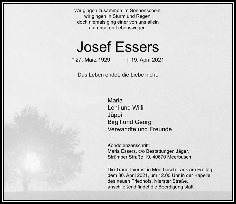 Traueranzeige von Josef Essers
