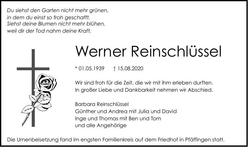 Traueranzeige von Werner Reinschlüssel